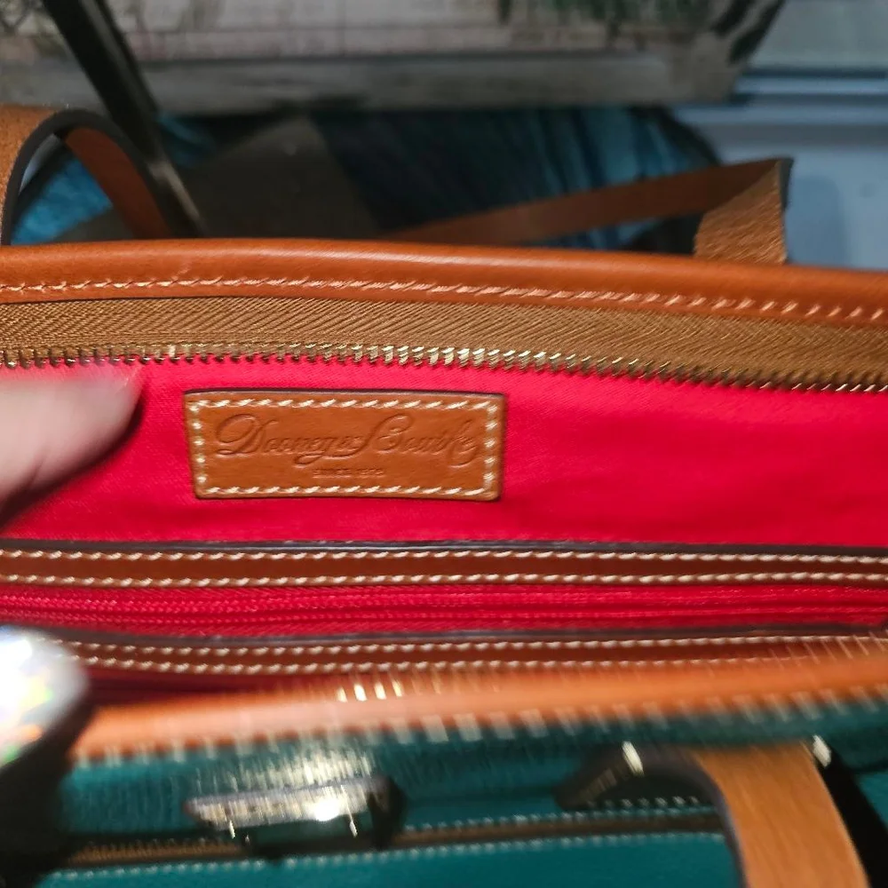 Women's Dooney & Bourke Teal & Brown Leather Tote Bag One Size - Picture 5 of 8